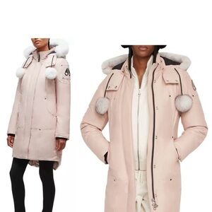 Moose Knuckles Women's Light Pink Hooded Puffer Coat